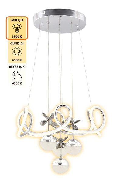 Capella Aydınlatma Aron Kumandalı 3 Renk Işık Özellikli Dimmerli Modern Kaplama Sarkıt Led Avize Salon Hol Mutfak Avize - 4