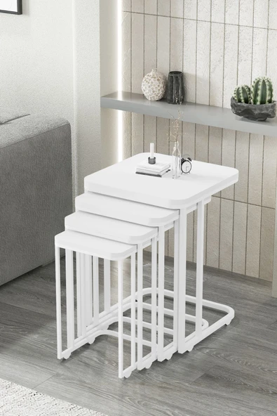 FAYMEND Tekerlekli 4 Lü Zigon Sehpa - Yan Sehpa ( Mat Beyaz ) Mdf ürün görseli 1