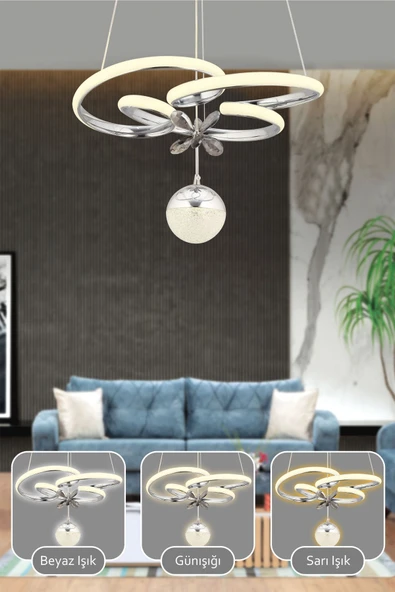 Capella Aydınlatma Dante Kumandalı 3 Renk Işık Özellikli Modern Krom Kaplama Sarkıt Led Avize Salon Avize - 2