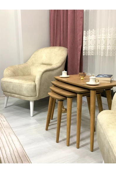 Evmob Home 4lü (dörtlü) Zigon Sehpa Ahşap Mdf - Ceviz - Resim 4