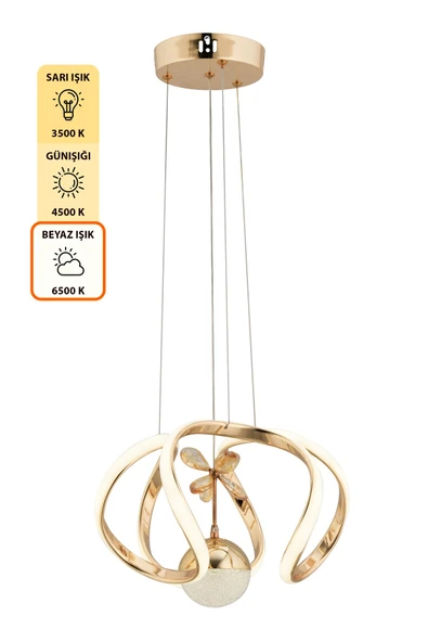 Capella Aydınlatma Aura Kumandalı 3 Renk Işık Özellikli Dimmerli Modern Kaplama Sarkıt Led Avize Salon Mutfak Avize - 6