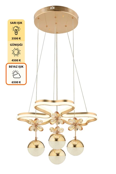 Capella Aydınlatma Kumandalı 3 Renk Işık Özellikli Modern Kaplama Sarkıt Led Avize Salon Avize - 6