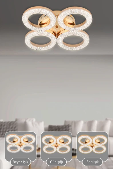 Capella Aydınlatma Kumandalı 3 Renk Işık Özellikli Dimmerli Modern Kaplama Plafonyer Led Avize Salon Mutfak Avize - 2