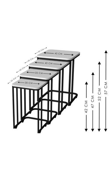 FAYMEND Tekerlekli 4 Lü Zigon Sehpa - Yan sehpa  ( BEYAZ - RİVOLİ ) MDF - Resim 3