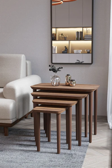 FAYMEND IKEAA 4lü Dörtlü Mdf Ahşap Zigon Sehpa - Ceviz - 2