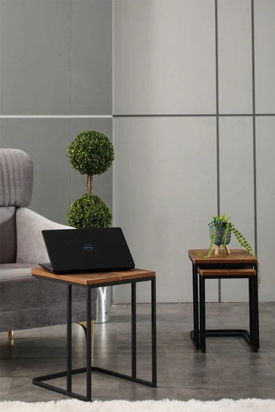 FAYMEND Zigon Sehpa - Yan Sehpa - Servis Sehpa - 3lü Sehpa 'Siyah Ceviz' - Resim 2