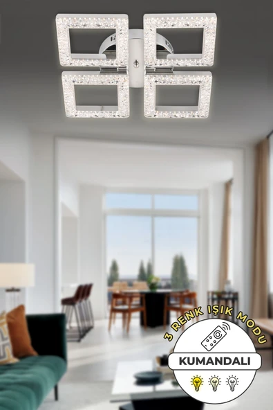 Capella Aydınlatma Kumandalı 3 Renk Işık Özellikli Dimmerli Modern Kaplama Plafonyer Led Avize Salon Mutfak Avize