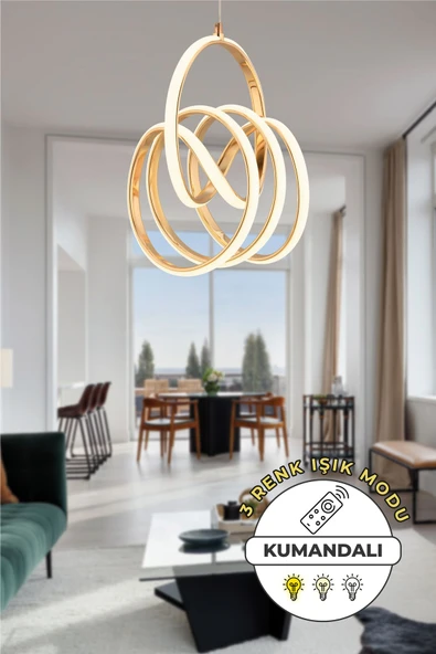 Capella Aydınlatma Kumandalı 3 Renk Işık Özellikli Modern Kaplama Sarkıt Led Avize Salon Avize