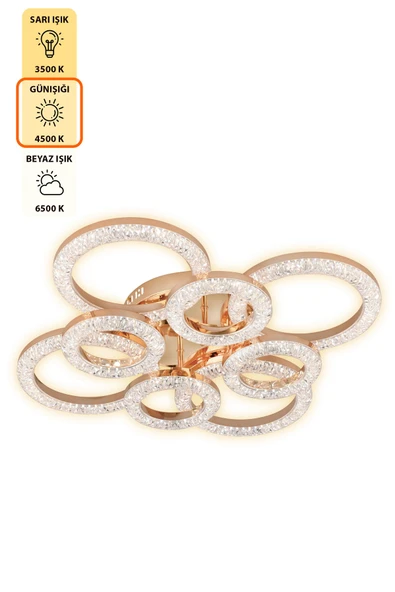 Capella Aydınlatma Kumandalı 3 Renk Işık Özellikli Dimmerli Modern Kaplama Plafonyer Led Avize Salon Mutfak Avize - 5