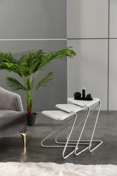 FAYMEND Bumerang 3lü Set Sehpa 'Mat Beyaz' - Resim 3