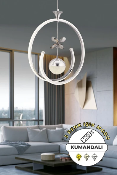 Capella Aydınlatma Kumandalı 3 Renk Işık Özellikli Modern Kaplama Sarkıt Led Avize Salon Avize