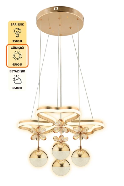 Capella Aydınlatma Kumandalı 3 Renk Işık Özellikli Modern Kaplama Sarkıt Led Avize Salon Avize - 5