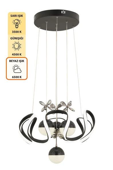 Capella Aydınlatma Oliver Kumandalı 3 Renk Işık Özellikli Modern Siyah Sarkıt Led Avize Salon Avize - 6