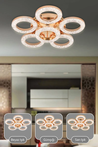 Capella Aydınlatma Kumandalı 3 Renk Işık Özellikli Dimmerli Modern Kaplama Plafonyer Led Avize Salon Mutfak Avize - 2