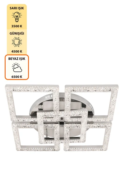 Capella Aydınlatma Kumandalı 3 Renk Işık Özellikli Dimmerli Modern Kaplama Plafonyer Led Avize Salon Mutfak Avize - 6