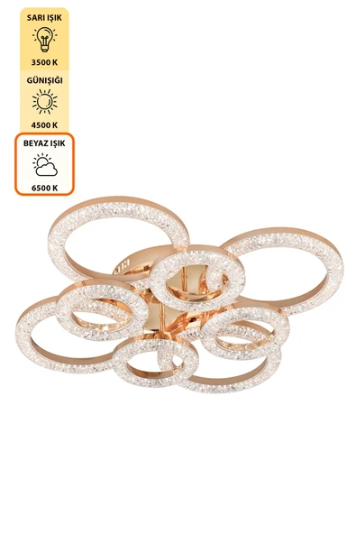 Capella Aydınlatma Kumandalı 3 Renk Işık Özellikli Dimmerli Modern Kaplama Plafonyer Led Avize Salon Mutfak Avize - 6