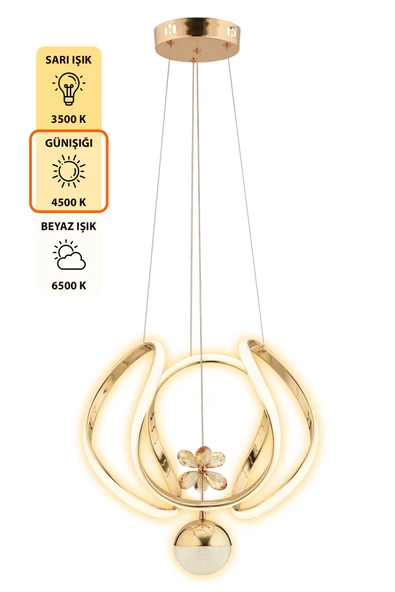 Capella Aydınlatma Kumandalı 3 Renk Işık Özellikli Modern Kaplama Sarkıt Led Avize Salon Avize - 5