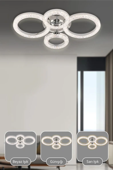 Capella Aydınlatma Kumandalı 3 Renk Işık Özellikli Dimmerli Modern Kaplama Plafonyer Led Avize Salon Mutfak Avize - 2