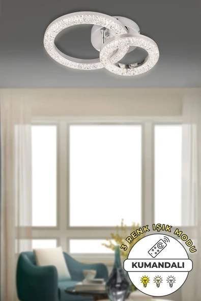 Capella Aydınlatma Kumandalı 3 Renk Işık Özellikli Dimmerli Modern Kaplama Plafonyer Led Avize Salon Mutfak Avize