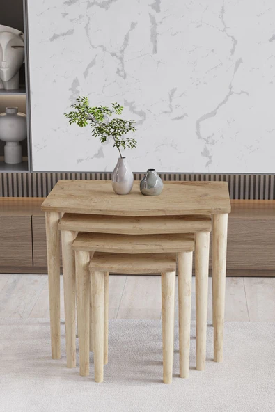 FAYMEND Karaca 4lü Zigon Sehpa - Servis Sehpa - Yan Sehpa - Meşe (RİVOLİ) - Resim 4