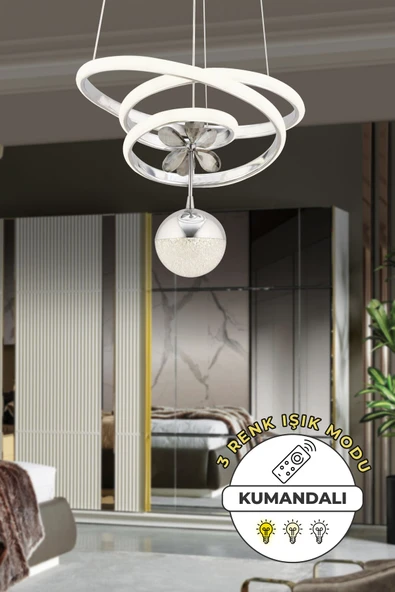 Capella Aydınlatma Sara Kumandalı 3 Renk Işık Özellikli Dimmerli Modern Kaplama Sarkıt Led Avize Salon Mutfak Avize