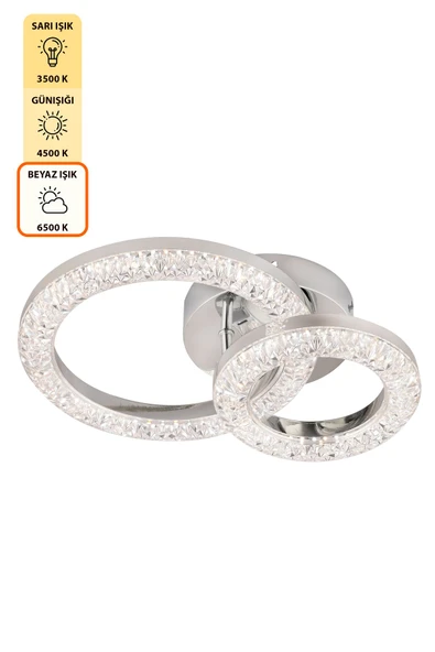 Capella Aydınlatma Kumandalı 3 Renk Işık Özellikli Dimmerli Modern Kaplama Plafonyer Led Avize Salon Mutfak Avize - 6