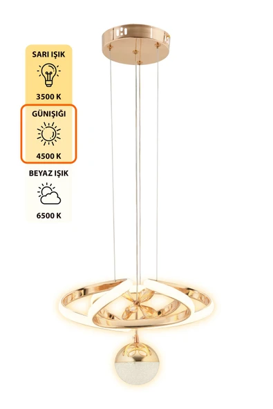 Capella Aydınlatma Alfa Kumandalı 3 Renk Işık Özellikli Dimmerli Gold Kaplama Sarkıt Led Avize Salon Mutfak Avize - 5