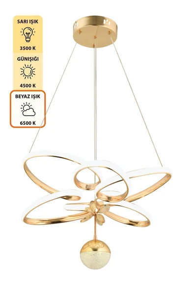 Capella Aydınlatma Felix Kumandalı 3 Renk Işık Özellikli Modern Gold Kaplama Sarkıt Led Avize Salon Avize - 6