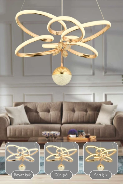 Capella Aydınlatma Felix Kumandalı 3 Renk Işık Özellikli Modern Gold Kaplama Sarkıt Led Avize Salon Avize - 2