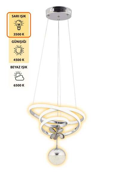 Capella Aydınlatma Sara Kumandalı 3 Renk Işık Özellikli Dimmerli Modern Kaplama Sarkıt Led Avize Salon Mutfak Avize - 4