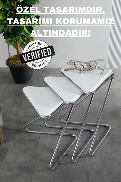 FAYMEND Mdf Bumerang 3lü Sehpa 'gümüş Beyaz - 5