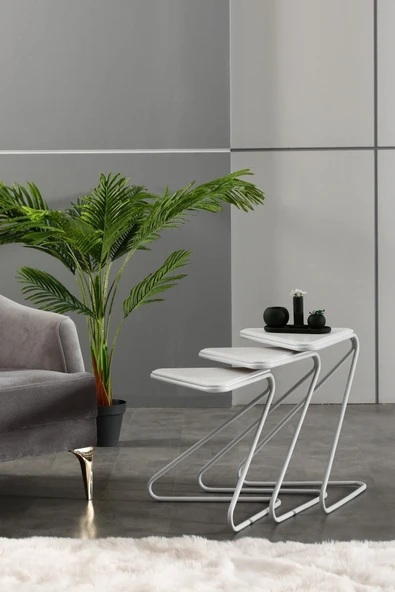 FAYMEND Bumerang 3lü Set Sehpa 'Mat Beyaz' - Resim 2