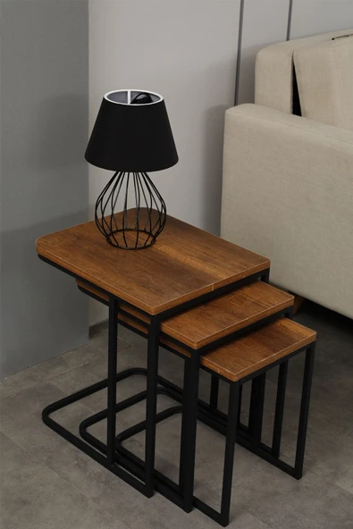 FAYMEND Zigon Sehpa - Yan Sehpa - Servis Sehpa - 3lü Sehpa 'Siyah Ceviz' ürün görseli 1