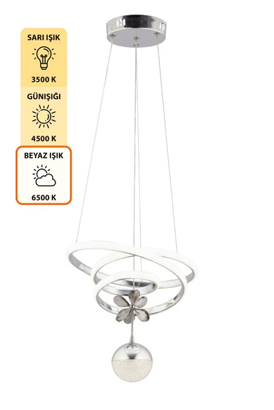 Capella Aydınlatma Sara Kumandalı 3 Renk Işık Özellikli Dimmerli Modern Kaplama Sarkıt Led Avize Salon Mutfak Avize - 6