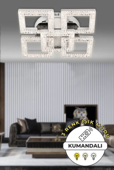 Capella Aydınlatma Kumandalı 3 Renk Işık Özellikli Dimmerli Modern Kaplama Plafonyer Led Avize Salon Mutfak Avize