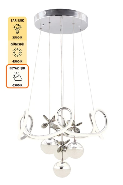 Capella Aydınlatma Aron Kumandalı 3 Renk Işık Özellikli Dimmerli Modern Kaplama Sarkıt Led Avize Salon Hol Mutfak Avize - 6