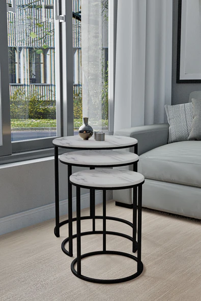 EMGA HOME Lisa Zigon Sehpa - Beyaz Mermer ürün görseli