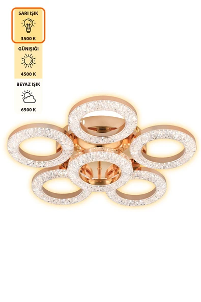 Capella Aydınlatma Kumandalı 3 Renk Işık Özellikli Dimmerli Modern Kaplama Plafonyer Led Avize Salon Mutfak Avize - 4