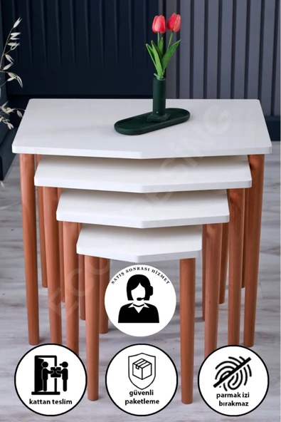 FAYMEND Karaca 4lü Zigon Sehpa Servis Sehpa Yan Sehpa Açık Krem (AYTAŞI) - Resim 4