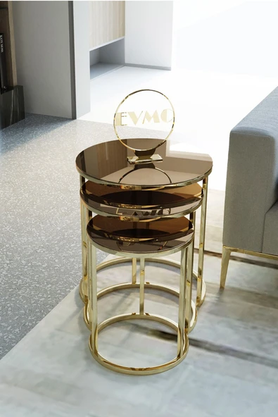 Deepport Liv Aks 3'lü Gold Zigon Sehpa (bronz Aynalı) - 2