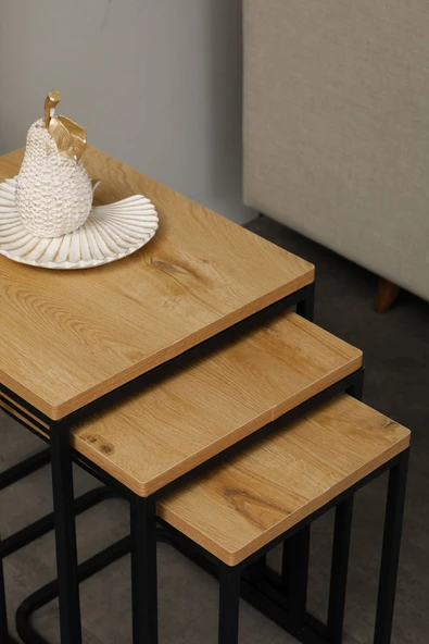 FAYMEND Zigon Sehpa - Yan Sehpa - Servis Sehpa - 3lü Sehpa 'Siyah Rivoli' - Resim 2