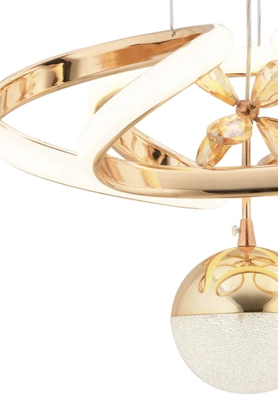 Capella Aydınlatma Alfa Kumandalı 3 Renk Işık Özellikli Dimmerli Gold Kaplama Sarkıt Led Avize Salon Mutfak Avize - 8