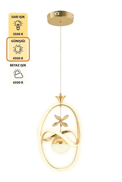 Capella Aydınlatma Stella Kumandalı 3 Renk Işık Özellikli Modern Gold Kaplama Sarkıt Led Avize Salon Avize - 5