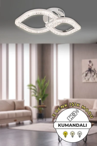 Capella Aydınlatma Kumandalı 3 Renk Işık Özellikli Dimmerli Modern Kaplama Plafonyer Led Avize Salon Mutfak Avize