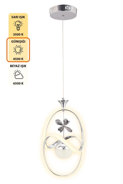 Capella Aydınlatma Stella Kumandalı 3 Renk Işık Özellikli Modern Krom Kaplama Sarkıt Led Avize Salon Avize - 5