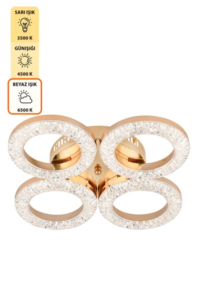 Capella Aydınlatma Kumandalı 3 Renk Işık Özellikli Dimmerli Modern Kaplama Plafonyer Led Avize Salon Mutfak Avize - 6