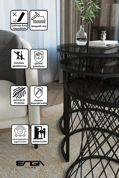 EMGA HOME Zenith zigon sehpa - Füme CAM - Resim 4