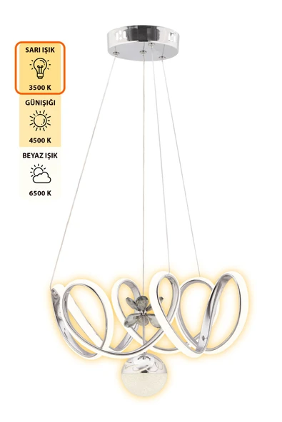 Capella Aydınlatma Mabel Kumandalı 3 Renk Işık Özellikli Dimmerli Modern Kaplama Sarkıt Led Avize Salon Mutfak Avize - 4