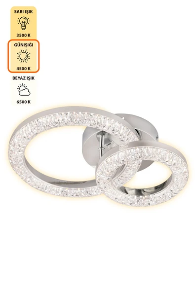 Capella Aydınlatma Kumandalı 3 Renk Işık Özellikli Dimmerli Modern Kaplama Plafonyer Led Avize Salon Mutfak Avize - 5