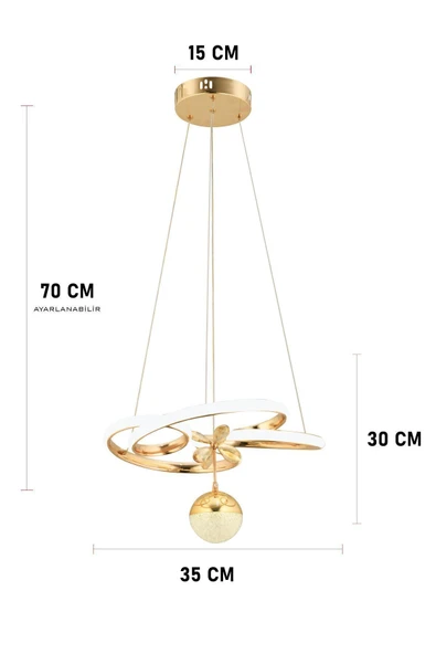 Capella Aydınlatma Dante Kumandalı 3 Renk Işık Özellikli Modern Gold Kaplama Sarkıt Led Avize Salon Avize - 7